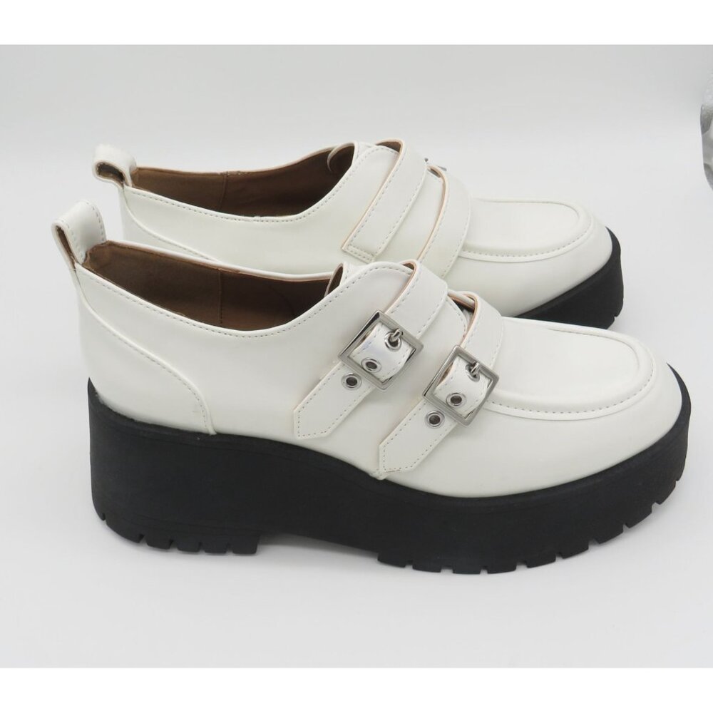 Zodiac Women's White Platform Loafers Double Buckle Strap Black Sole 9 NEW